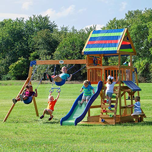 Backyard Discovery Large Multicolor Cedar Wood Beach Front Swing Set with Slide & Play Area
