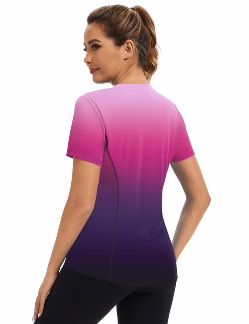 Avoogue Workout Tops for Women Breathable Athletic UPF50+ Sun Protection Shirts Summer Running Yoga Swim Outfits 2026(Gradient Purple,L)