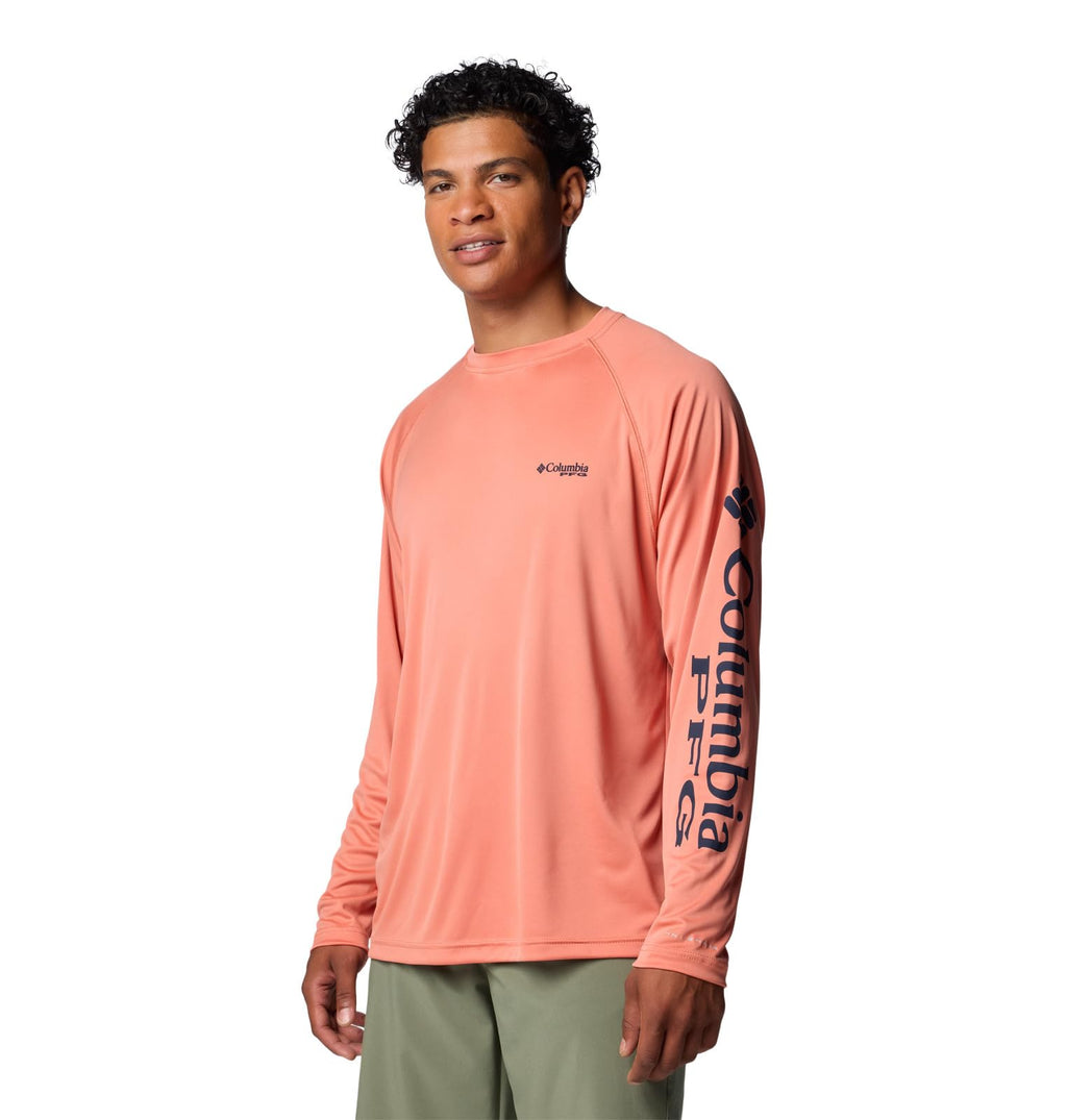 Columbia Men's Terminal Tackle Long Sleeve Shirt, Faded Peach/Collegiate Navy Logo, 4X Big
