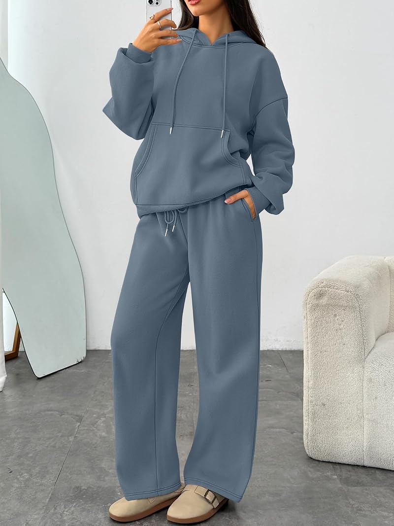 Lounge Set for Women - Oversized Hoodie & Wide-Leg Pants, Dustyblue Medium