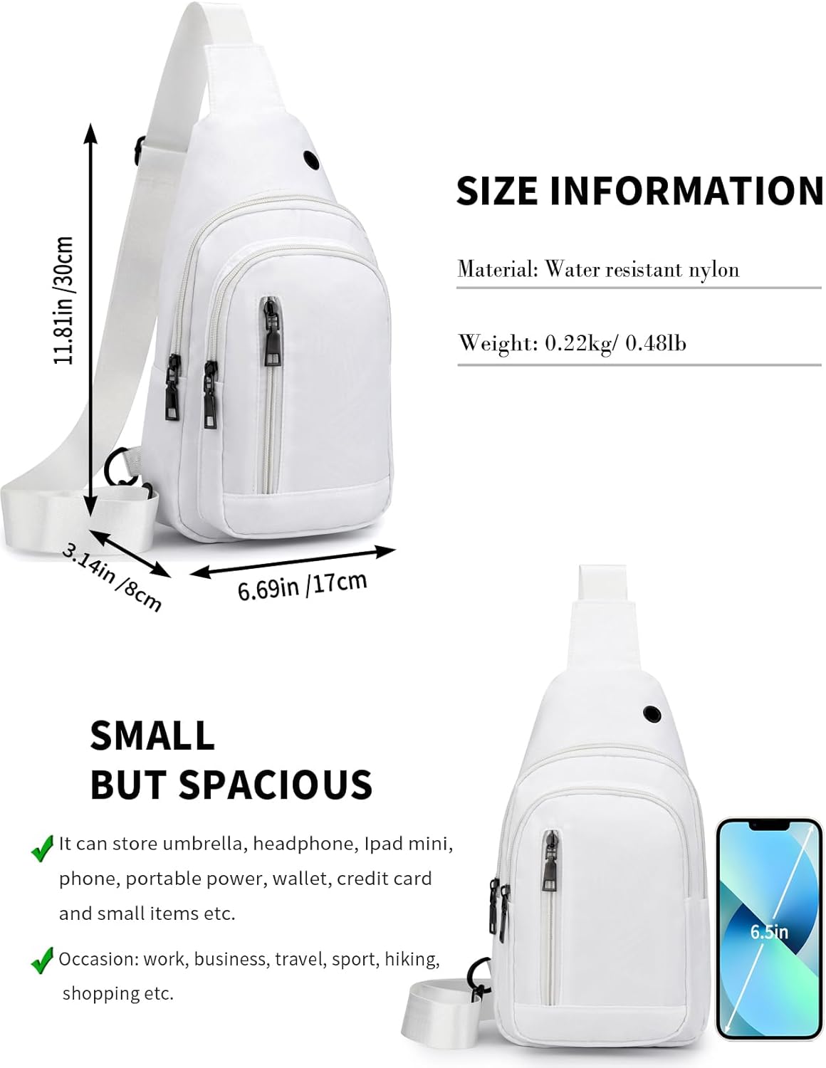 Seoky Rop Sling Bag - Versatile Crossbody Backpack for Travel & Hiking | Compact White Design