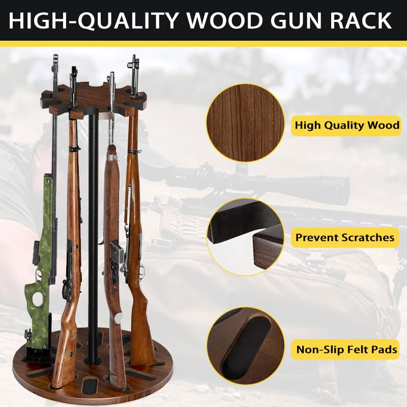Yoimori Brown Indoor Gun Rack with 360° Rotating Stand Holds Up to 12 Rifles