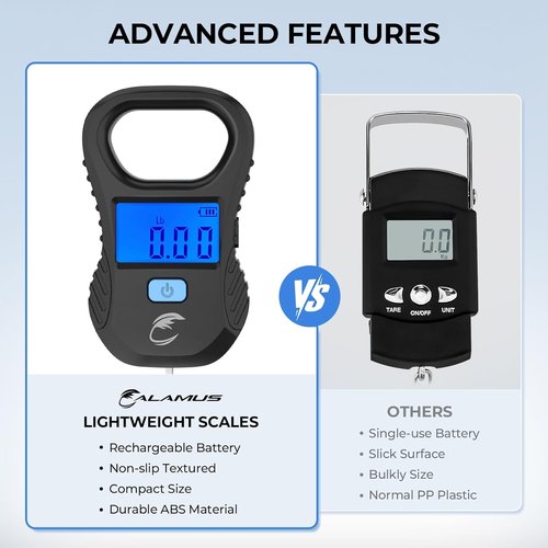 Calamus Rechargeable Digital Fish Scale - 55lb Capacity, High Accuracy, Backlight LCD Display | Multi-Unit Conversion
