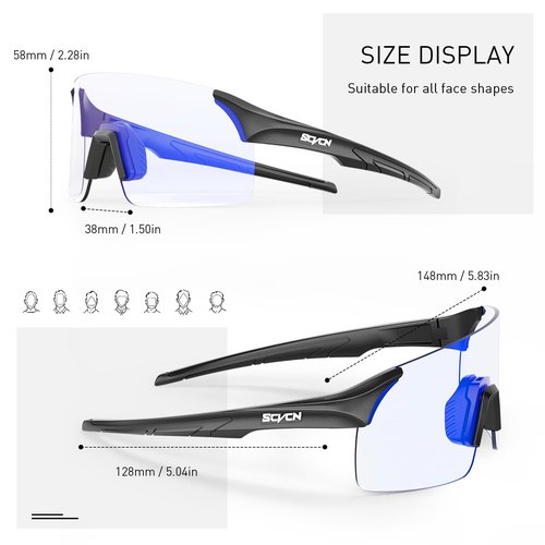 SCVCN Photochromic Cycling Glasses Frameless Sports sunglasses for Men Women - Ideal For Baseball, Bike, Golf, Running