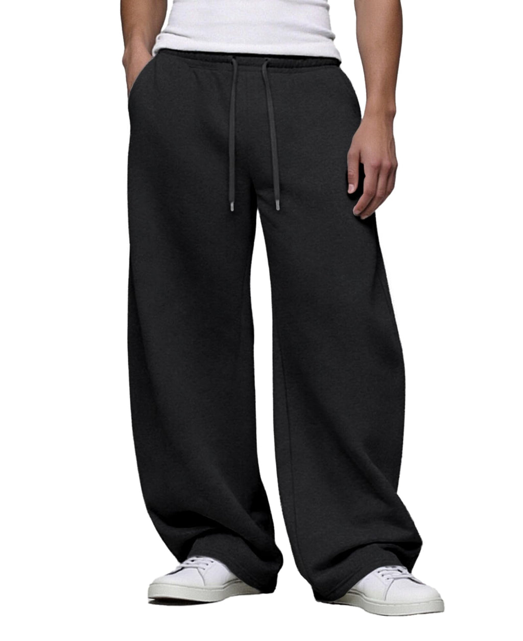 Susclude Baggy Sweatpants Men Wide Leg Elastic Waist Track Pants with Pockets Open Bottom Loose Fit Joggers Gym Lounge Black