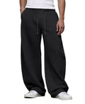 Susclude Baggy Sweatpants Men Wide Leg Elastic Waist Track Pants with Pockets Open Bottom Loose Fit Joggers Gym Lounge Black