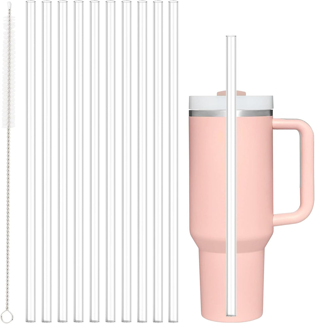 Stanley - Dishwasher Safe Replacement Straws for 40oz, 30oz & 64oz Tumblers | 10 Reusable Clear Straws with Cleaning Brush, BPA Free