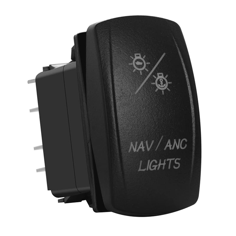 12V 7-Pin Red LED Boat Nav/Anc Lights Switch with Wires - ON-OFF-ON DPDT IP66 Variation nav/anc lights