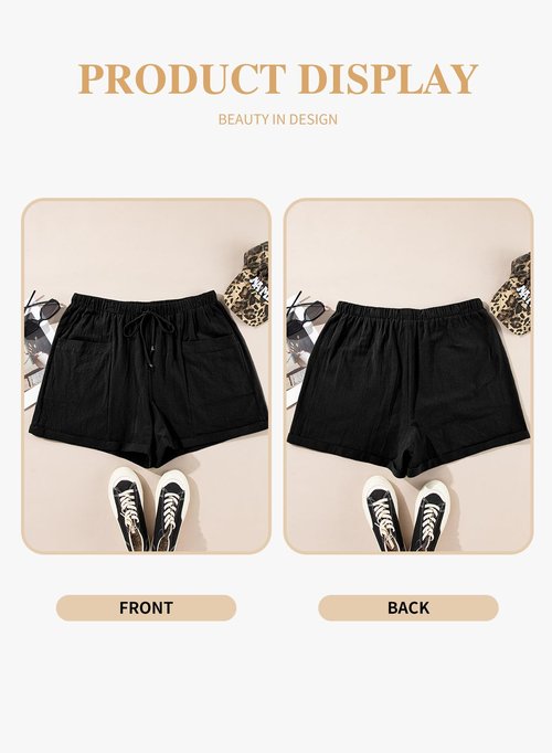 Eytino Plus Size Shorts for Women Casual Elastic High Waisted Drawstring Shorts Pocketed Running Shorts,3XBlack