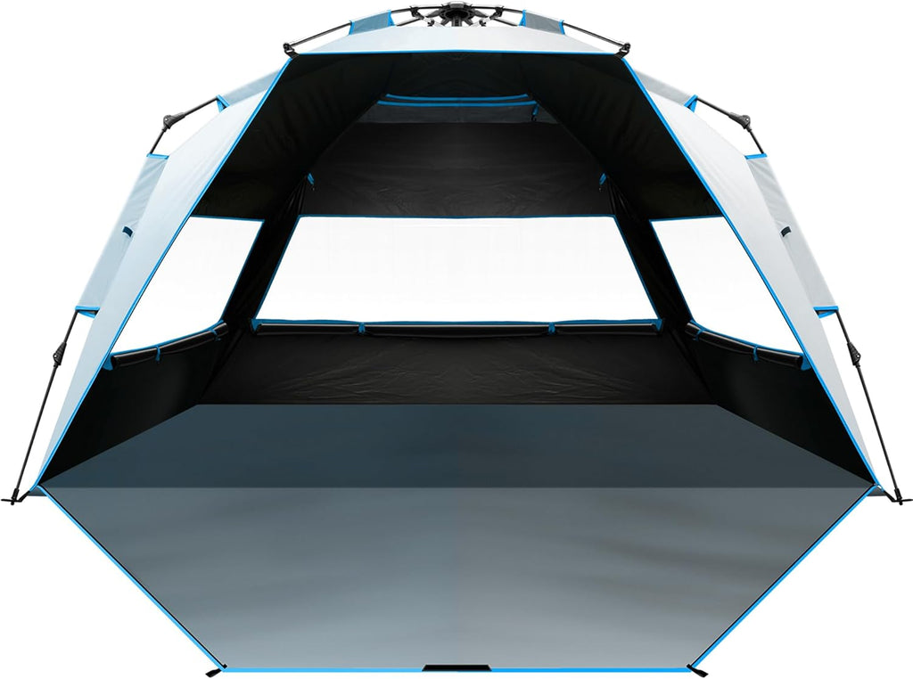 OutdoorMaster Beach Tent - Portable 4-Person Sun Shade with Blackout Technology & UPF 50+ Protection