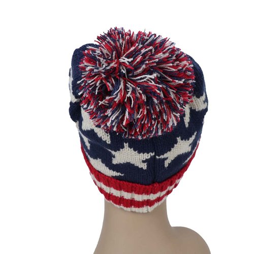 Parquet American Flag Knit Pom Beanie Ski Hat with Stars