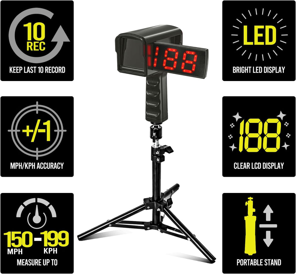 Skiennix Baseball Radar Gun - Handheld & Tripod Speed Measurement | LED & LCD Display for Training