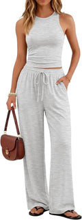Trendy Queen Women's Summer Lounge Set - Soft Tank Top & High-Waisted Wide Leg Pants with Pockets