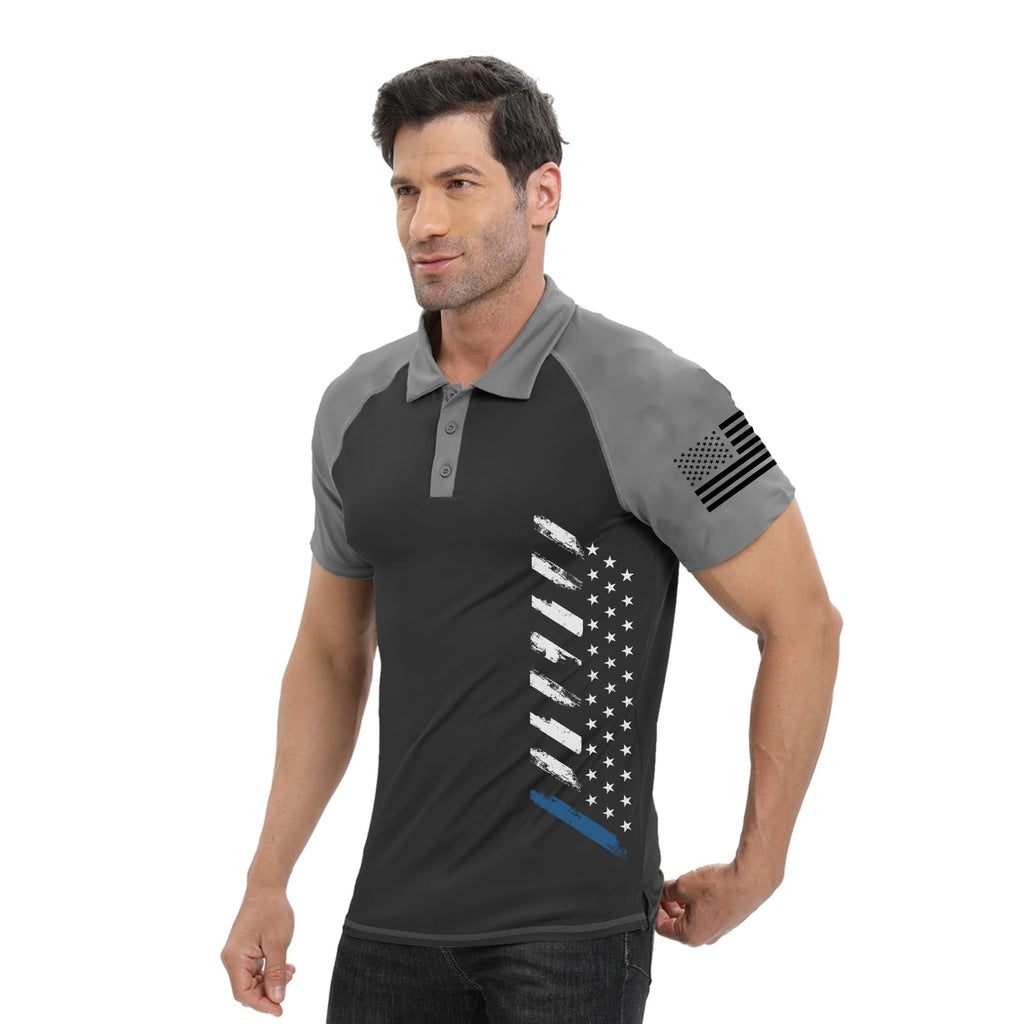 H HYFOL Short Sleeve Polo Shirts for Men Stretch Raglan Golf Polos for Men(Dark Grey,XL)