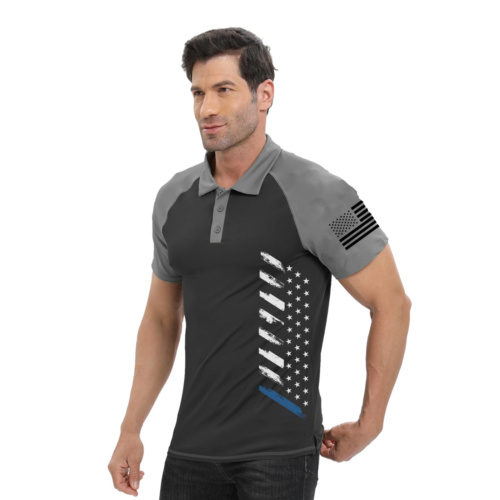 H HYFOL Short Sleeve Polo Shirts for Men Stretch Raglan Golf Polos for Men(Dark Grey,XL)