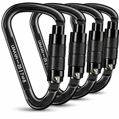 Auto Locking Carabiner Heavy Duty Carabiner 25kN UIAA Certified Climbing Carabiner Climbing Equipment Safety Carabiners for Rappelling, Hammocks, Rescue, Dog Leash, Swing (All Black-4PCS)