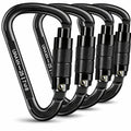 Auto Locking Carabiner Heavy Duty Carabiner 25kN UIAA Certified Climbing Carabiner Climbing Equipment Safety Carabiners for Rappelling, Hammocks, Rescue, Dog Leash, Swing (All Black-4PCS)