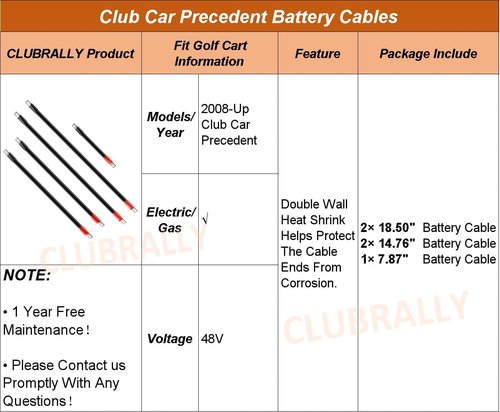 CLUBRALLY Club Car Precedent Battery Cables Set 48 Volt 3 Gauge for 2008-Up Golf Cart with Six 8V Batteries