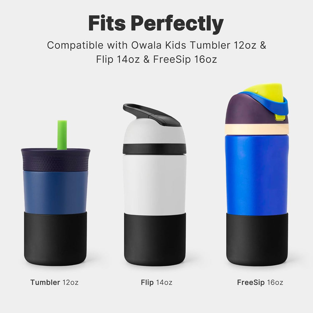 Owala Silicone Boot - Anti-Slip Protective Sleeve for 14/16 oz Water Bottle | Fits 12 oz Kids Tumbler (Black)