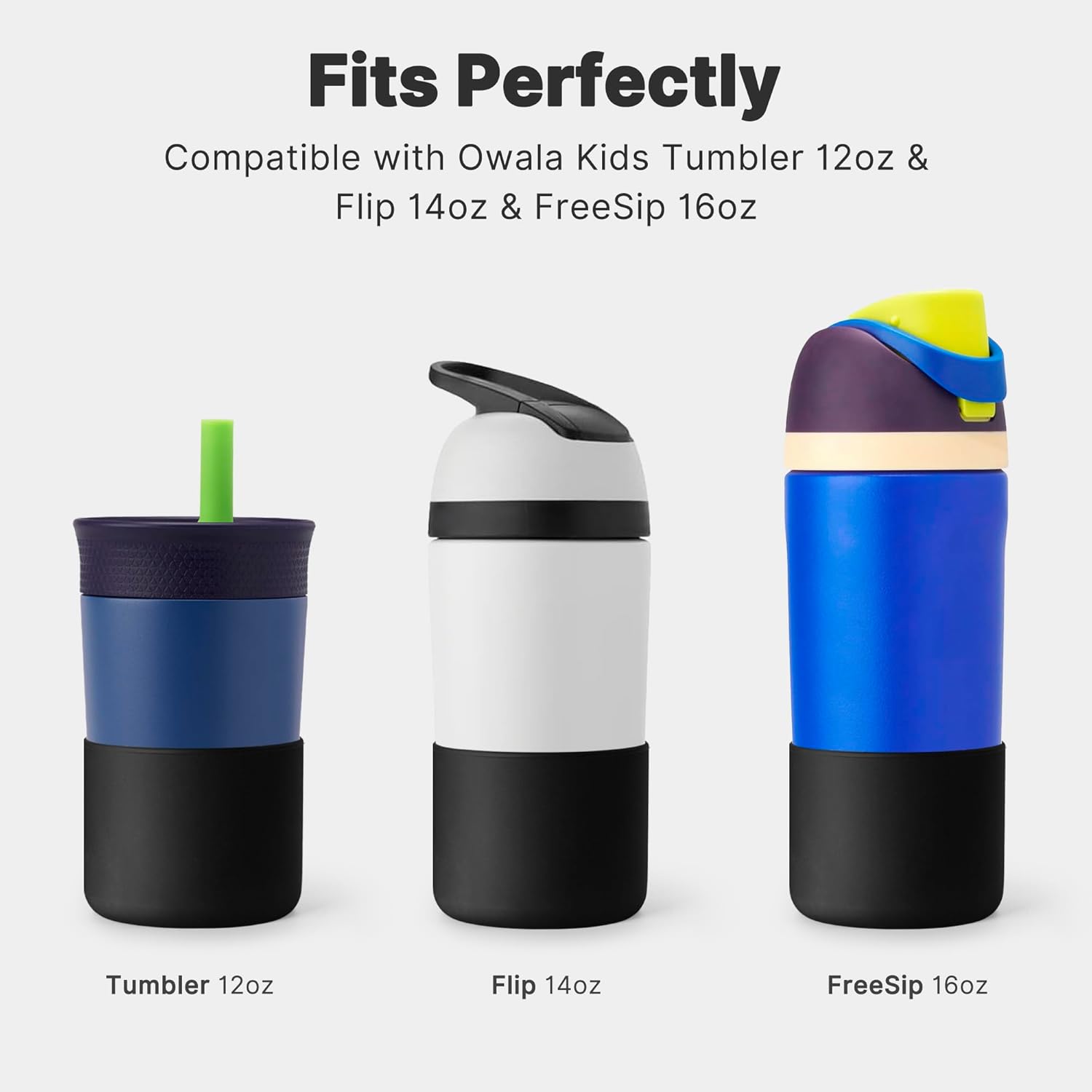 Owala Silicone Boot - Anti-Slip Protective Sleeve for 14/16 oz Water Bottle | Fits 12 oz Kids Tumbler (Black)