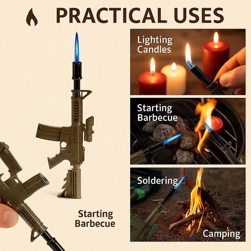 Butane AR-Style Rifle Torch Lighter, Vintage Novelty Lighter, Refillable & Adjustable, Unique Mini Lighter for Men Fireplace Candles Camping BBQ (No Fuel Inside)