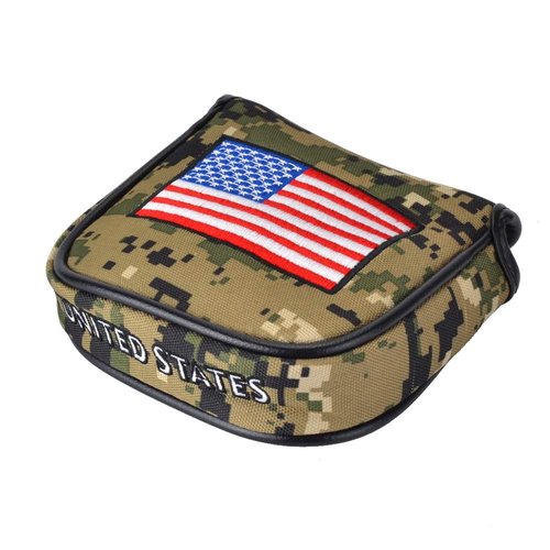PLUSKER Camo Golf Mallet Putter Head Cover, Camouflage Green & USA Flag Pattern Magnetic Closure Protector | Waterproof PU Leather for On-Course & Travel Defense