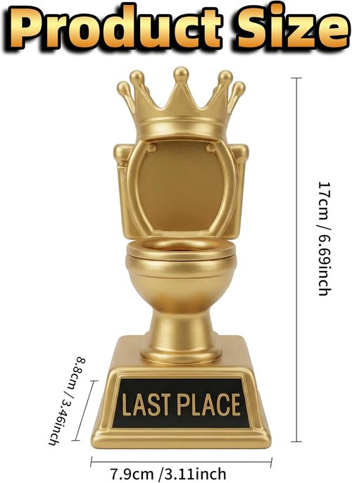 Freetoes Gold Toilet Trophy - 6 Inch Fantasy Football Loser Award | Funny Last Place Trophy