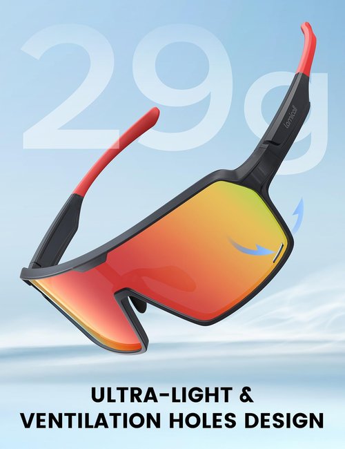 Lamicall Polarized Sports Sunglasses for Men Women, Black+Red
