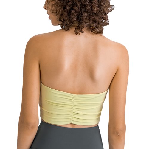 Lemedy Halter Backless Crop Tank Top Wirefree Built in Shelf Sports Bra (Yellow Green, XL)