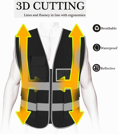 HYCOPROT High Visibility Reflective Safety Vest - ANSI/ISEA Compliant with Pockets & Zipper