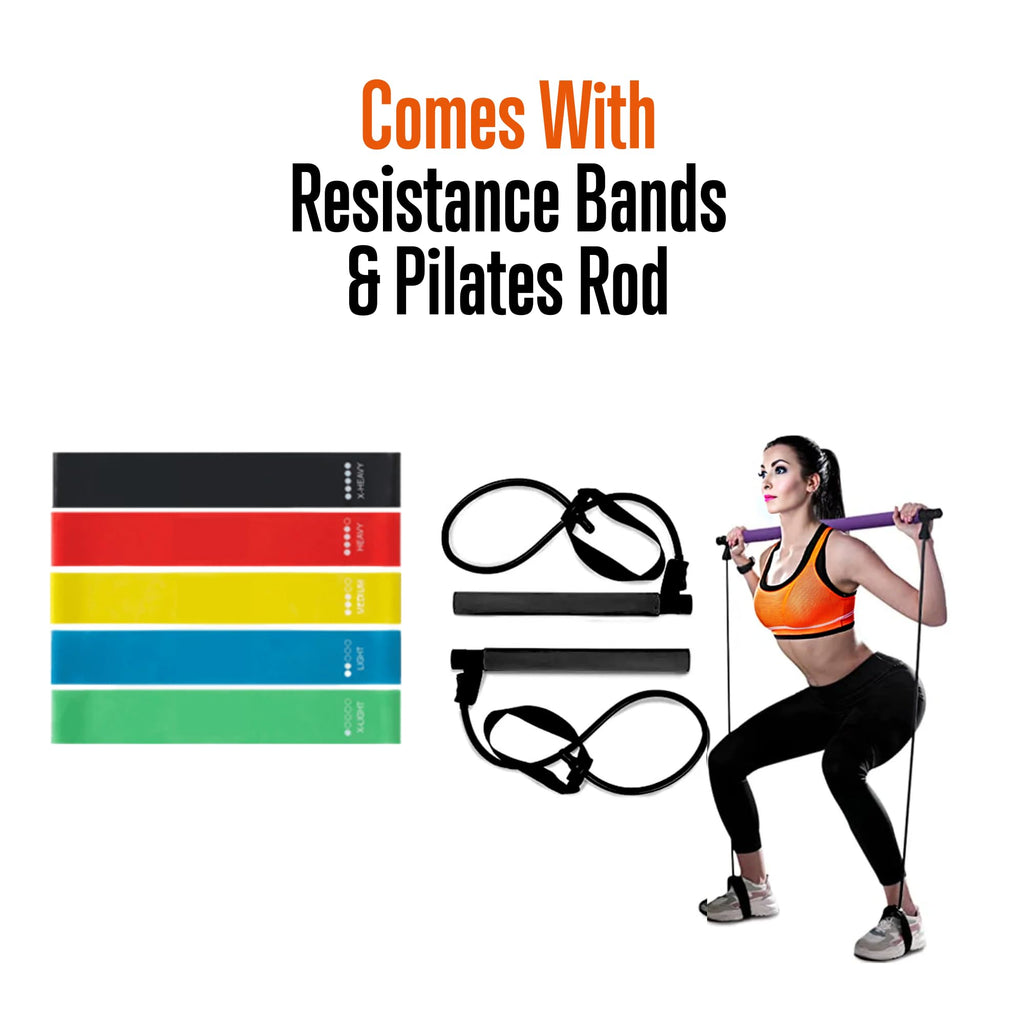 SQUATZ Portable Push Up Board - Bars Includes 5 Resistance Bands, Bag, and Pilates Rod - Work Out Equipment for Home Gym for Full Body - Strength Training Equipment Handles - Capacity 1,100 LBS