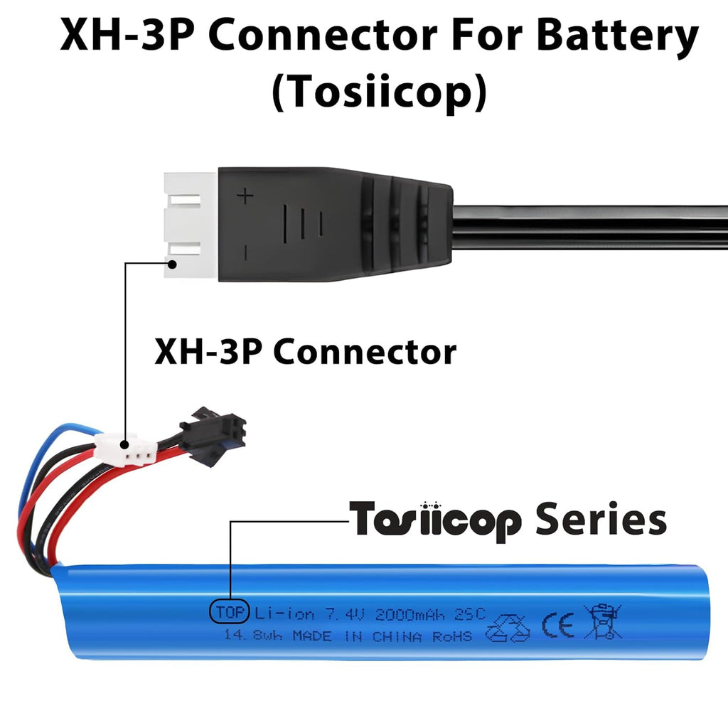 Skiennix Gel Blaster Battery Charger - 7.4V 3 Pin Replacement Cable for Splat Ball & RC Cars | 2-Pack