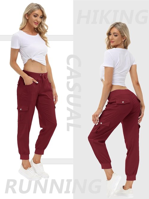 MoFiz Women's Lightweight Hiking Cargo Pants - Quick Dry Casual Travel Joggers with Elastic Waist & Pockets