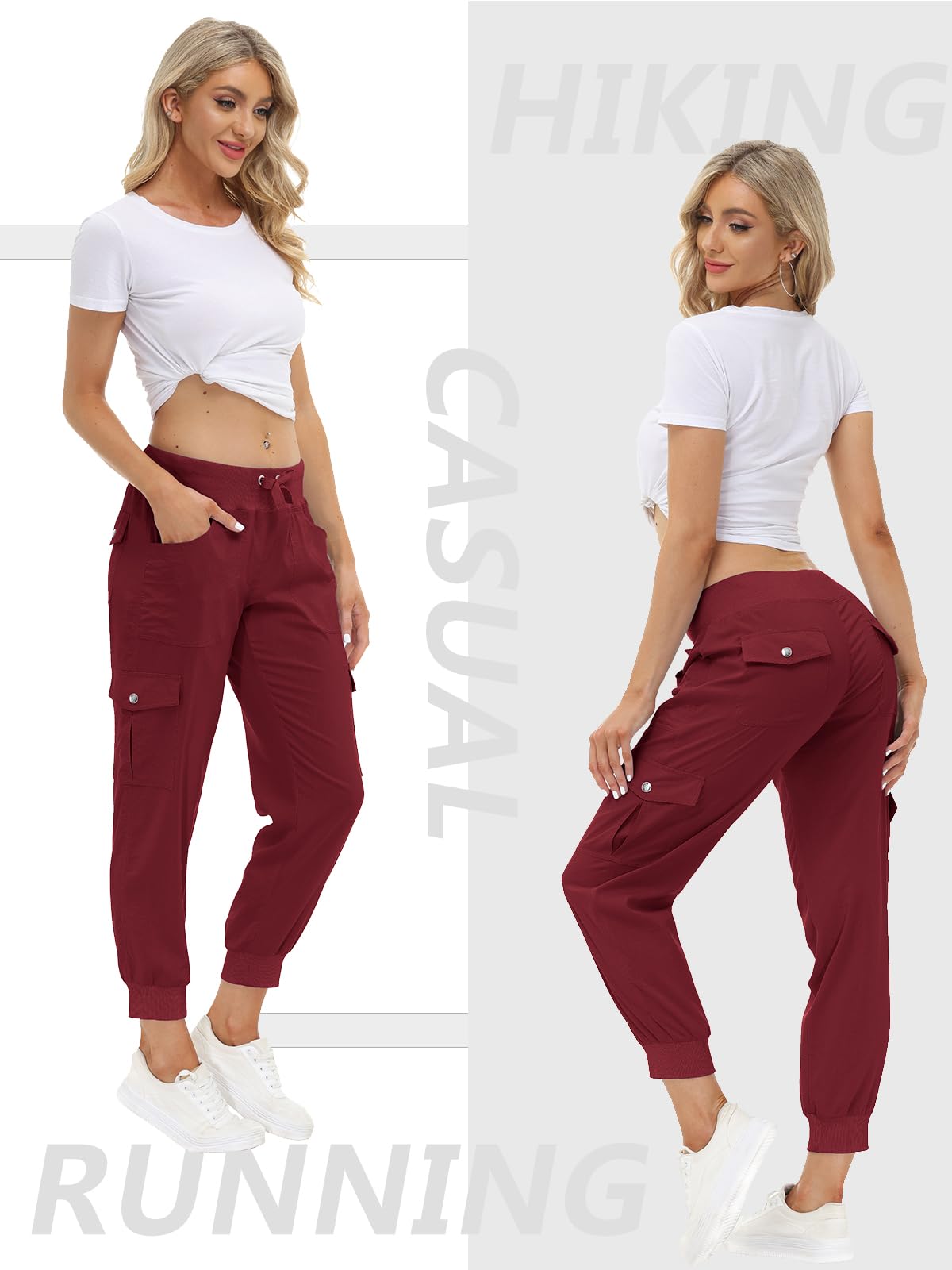 MoFiz Hiking Cargo Pants for Women with Pockets Lightweight Quick Dry Athletic Outdoor Summer Travel Casual Joggers Sweatpants Wine Red XL