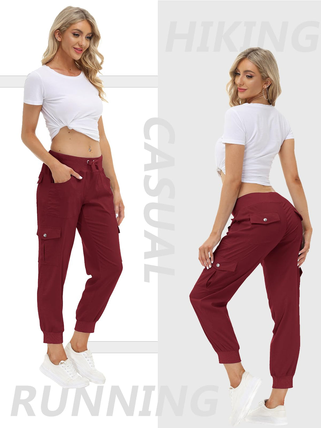 MoFiz Hiking Cargo Pants for Women with Pockets Lightweight Quick Dry Athletic Outdoor Summer Travel Casual Joggers Sweatpants Wine Red 3XL