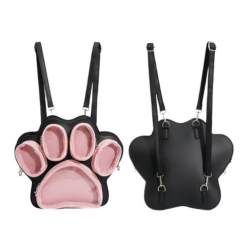 Aunewrick Cat Paw Ita Bag Kawaii Cute Backpack Ita Display Backpack with Clear Pocket Pretty Aesthetic Crossbody Shoulder Bag