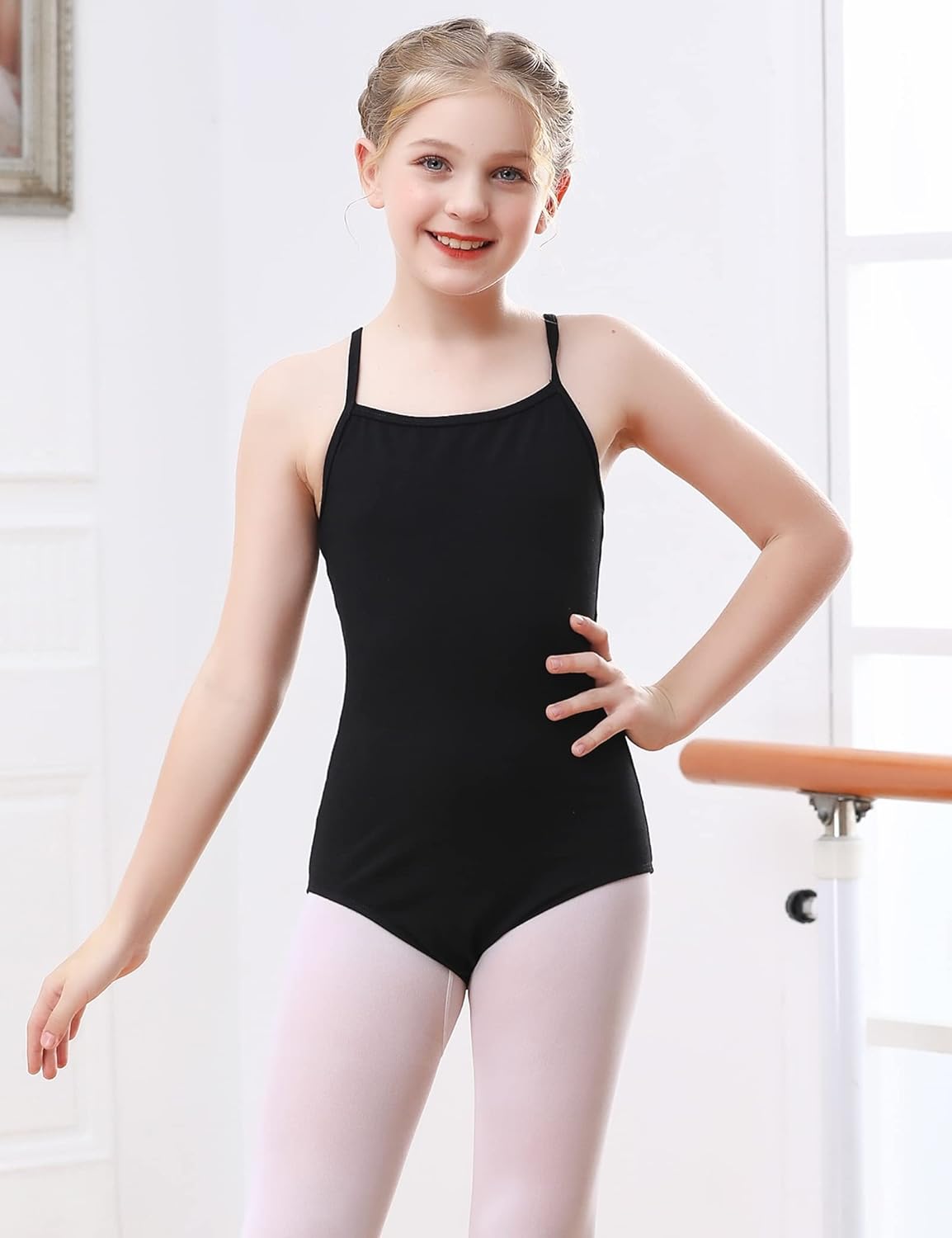 Regine Switzerland Girls Dance Camisole Leotard - Stylish Ballet Bodysuit for Ages 2-14 | Pink & Black