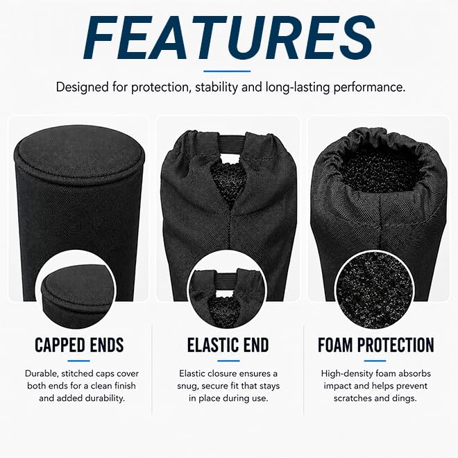 Boat Trailer Guide Pole Pads and Covers Set - 60 Inch Heavy Duty UV Canvas, Black