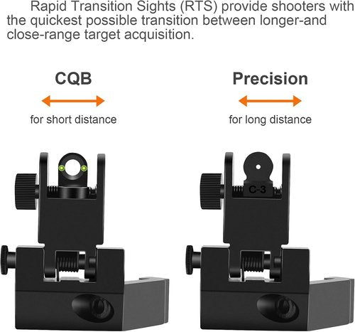 Fiber Optics Iron Sights - Low Profile 45 Degree Backup AR Sights with Red & Green Dots for Picatinny/Weaver Rail