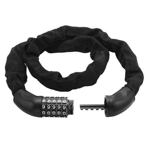 1M Bicycle Chain Heavy Duty 5 Digit Lock Combination Code Thick Bike Chain Motorbike Lock (Black)