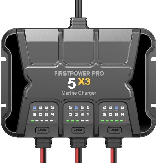 3 Bank Marine Battery Charger - 15A Waterproof Onboard Charger for SLA/AGM & Lithium Batteries