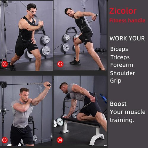 Zicolor Ergonomic Tricep Rope Handle Pulldown Attachment Fitness Cable Attachments for Gym Home, LAT Pull Down Bar for Cable Machine, Tricep Grip Arm Workout Cable Attachments, 1-Pack