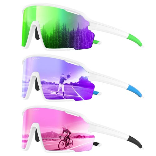 Whale Polarised Sports Sunglasses with UV400 Protection - Unisex Suitable for running, cycling, driving, fishing and baseball (White)