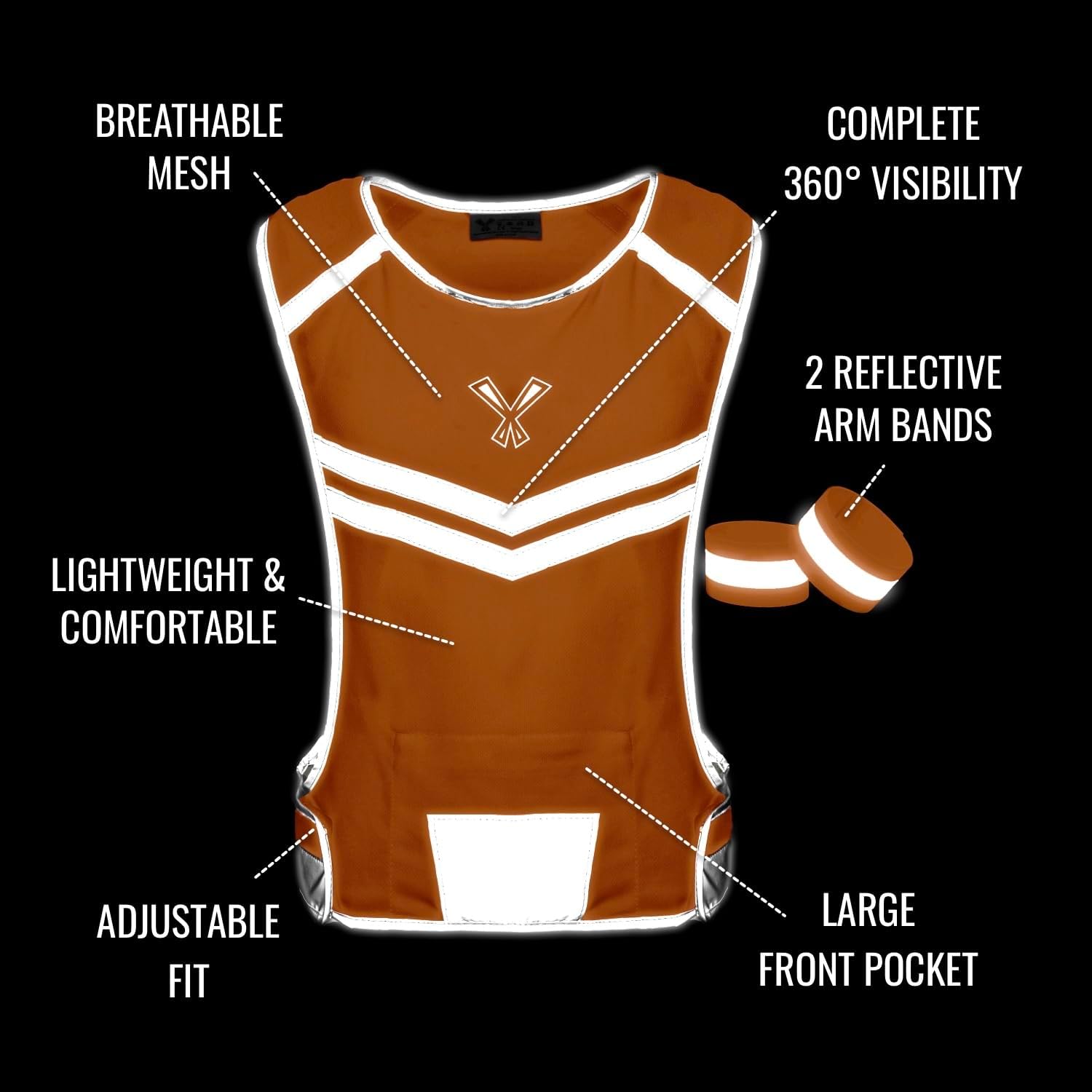 Skiennix Reflective Running Vest - High Visibility with Inside Pocket & 2 Bands for Night Safety
