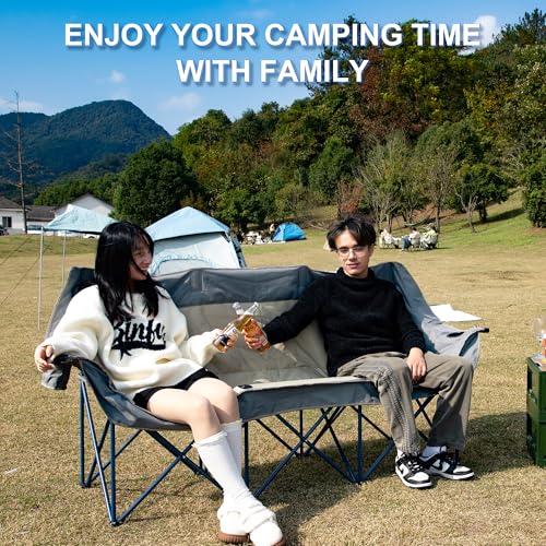 CAMPHILL 3-Person Folding Camping Chair with Thick Padding, Supports 900 lbs