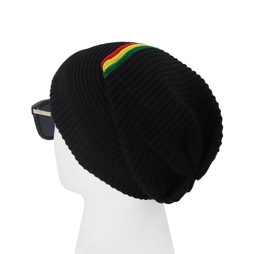 Unisex Rasta Stripe Beanies Jamaica Reggae Cap Slinky Beanie Multi-Colour Striped Slouchy Baggie Beanie Skullies Gorro Rasta Hat