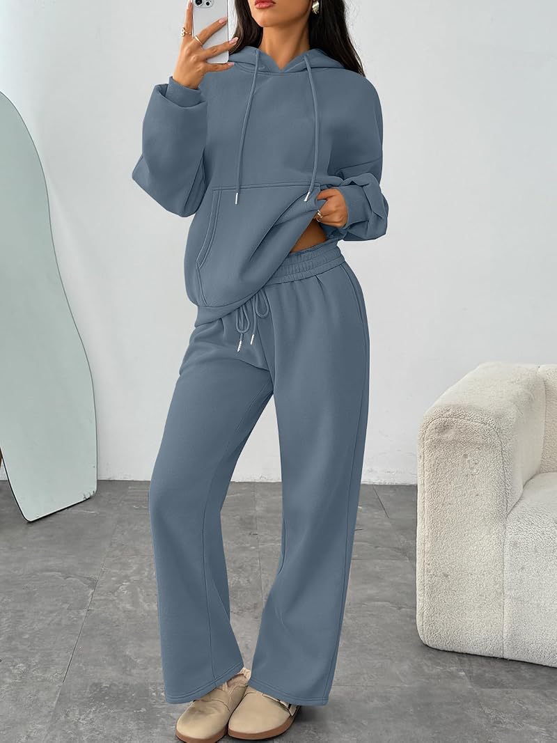 Lounge Set for Women - Oversized Hoodie & Wide-Leg Pants, Dustyblue Medium