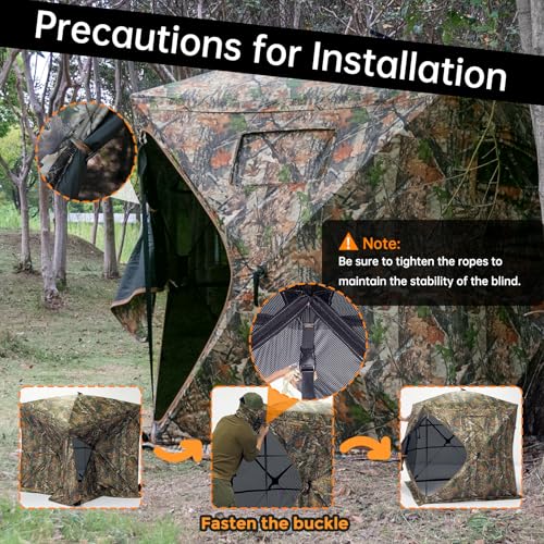 3-4 Person 360° See-Through Hunting Blind with Large Diamond-Shaped Door - Portable Ground Blind with Mud Flap