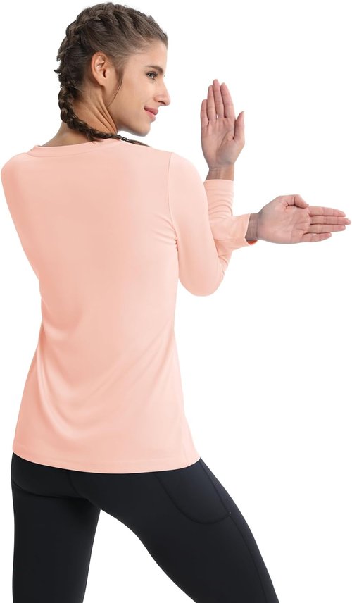 MAGCOMSEN SPF Women’s Long Sleeve Workout Shirt - V-Neck, UPF 50+ UV Protection, Quick Dry Performance Tees