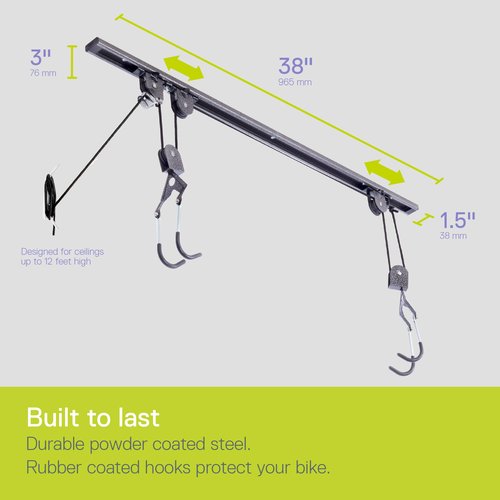 Bike Hoist Pro Ceiling Bike Rack by Delta Cycle (2-Pack) - Pre-Assembled Bike Hangers for Garage Holds Up to 100 lbs - Auto-Locking - Fully Adjustable for Any Bicycle, Kayak Hoist, Or Canoe Hoist